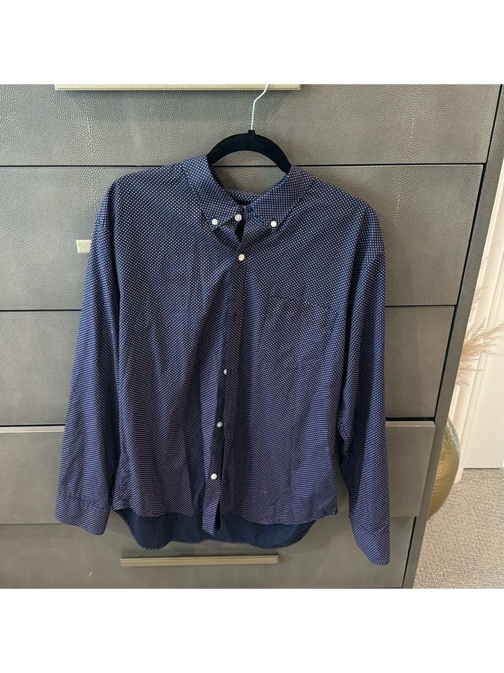 Bonobos Long Sleeve Shirt Men XL Button Up Slim Navy with pink polka dots